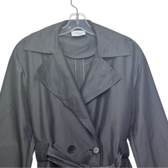 Akris Punto Trench Coat Lightweight Belt Midi Classic Pockets Silver Minimalist - Picture 16 of 16